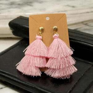 Gold Plated Pink Tassel Dangle Earrings